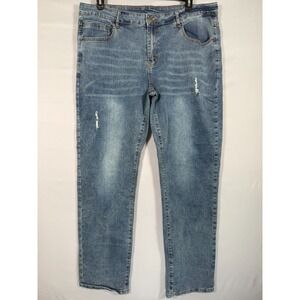 MANFINITY Men Blue Denim Distressed Stretch Tall Jeans 40x33.5" Rise 11" Comfort